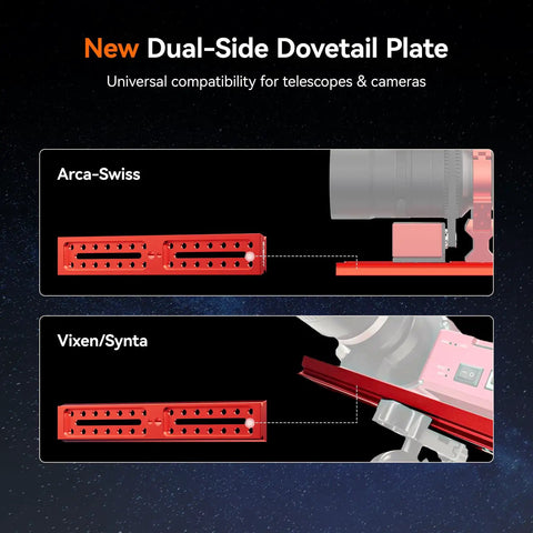 Dual Sided 254mm Dovetail Plate For Cameras, Lenses, Telescopes with Vixen Synta and Arca Swiss Compatibility