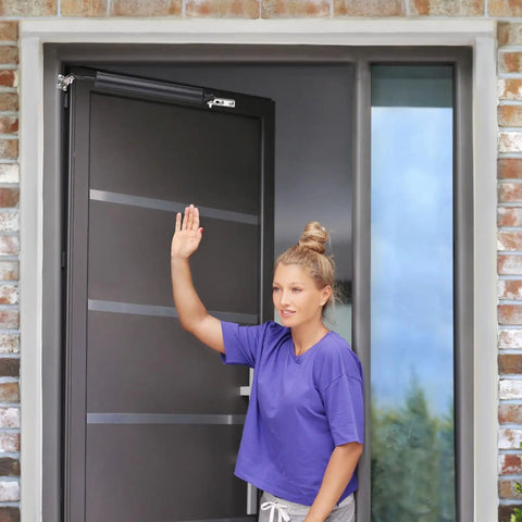 Pneumatic Storm Door Closer With Hold Open Feature Heavy Duty Metal Auto Closer For Security Doors And Screens Adjustable Closing Speed And Latch White Finish Fits 500 To 900 Mm Wide Doors on black storm door