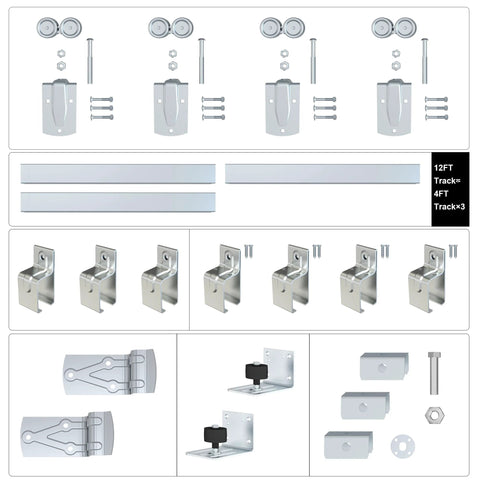 Heavy Duty Exterior Sliding Barn Door Hardware Kit With Galvanized Steel Construction, 450 Lb Capacity, includes 12 Foot Rail