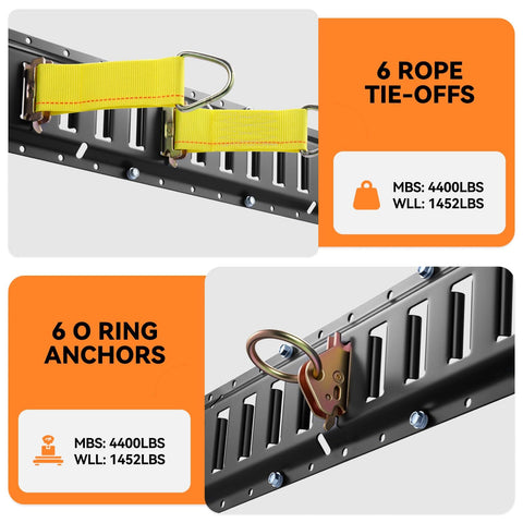 Built Tough E Track Tie Down Rail Kit 88 Piece Set For Garages Vans Trailers And Motorcycles with 6 rope tie-offs and 6 O ring anchors