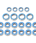 Twenty Piece Rubber Sealed Ball Bearing Kit For One Tenth Scale RC Cars TT01 TT01E TT01D TT02B Upgrades And Gear Smooth Rotations Durable Bearings For Faster Steering And Long Lasting Performance On Track Or Off Road, blue sealed bearings