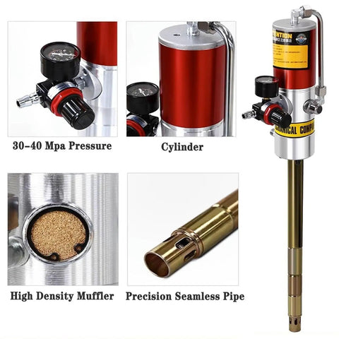 No Sweat Pneumatic Grease Pump Setup For 55 Gallon Oil Drum Featuring Battle Tested Grease Gun And Tough Aluminum Drum Lid With Heavy Duty Steel Pressure Plate