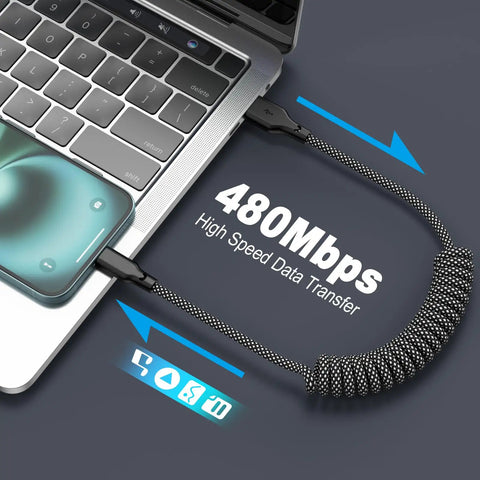 Retractable Braided USB A To USB C Car Charger Cables 2 Pack 3 Ft Ultra Fast Charge for iPhone 17 shown connected to laptop