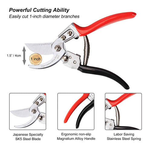 8 Inch Pruning Shears For Garden Pro Grade Made In Japan With Japanese SK5 Steel And Ergonomic Handle Heavy Duty Bypass Pruner