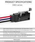 Waterproof Momentary Hinge Roller Lever Micro Switches With 30cm Lead 10A 125 To 250V NO NC COM IP67, product specifications.