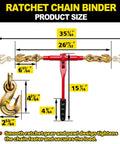 Heavy Duty Ratchet Chain Binders 3/8 To 1/2 Inch, 4 Pack With Clevis Hooks, 9,200 Lbs Working Load, product dimensions shown