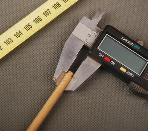 Mekugi Wood Pegs For Samurai Sword Maintenance, Tsuka Fittings Replacement, 5 mm Diameter, 10 cm Length shown with caliper