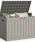 50 Gallon Outdoor Storage Box Weatherproof Resin Deck Box With Reinforced Lid That Doubles As A Patio Bench And Side Table, Ideal For Cushions