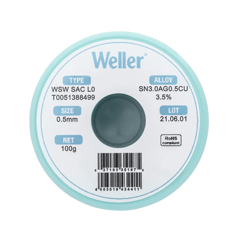 SAC Lead Free Solder Wire 0.5mm Diameter, 100g Roll, Sn96.5Ag3.0Cu0.5 Flux 3.5 Percent, product packaging top view
