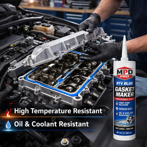 Blue High Temp RTV Gasket Maker Sealant For Valve Covers And Oil Pans, Sensor Safe And Oil Or Coolant Resistant, 2 Pack in engine