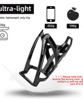 Black ultra light bike water bottle holder showing weight 35g, fits standard bikes, features 35g text, Ultra Light Water Bottle Holder For Bikes 35G Universal Bottle Cage With Screws Tool 2 Pack Road And Mountain Bike Accessory That Will Not Scratch Your Frame And Installs In Minutes