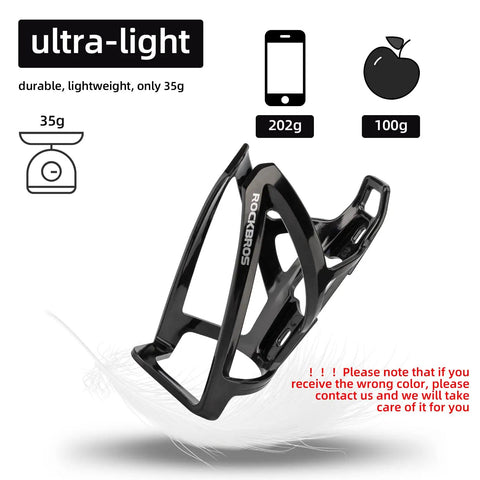 Black ultra light bike water bottle holder showing weight 35g, fits standard bikes, features 35g text, Ultra Light Water Bottle Holder For Bikes 35G Universal Bottle Cage With Screws Tool 2 Pack Road And Mountain Bike Accessory That Will Not Scratch Your Frame And Installs In Minutes
