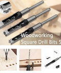 Pro Grade Three Piece Woodworking Square Hole Drill Bit Set With Mortising Chisels And Countersink Bits, High Carbon Steel