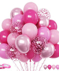 60 Piece Pink Balloons Set With 12 Inch Latex Balloons In Macaron Pink, Hot Pink, Pastel, Metallic, Matte, And Confetti Styles Plus 10m Pink And 10m Hot Pink Ribbons