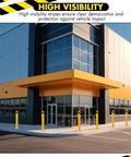 Hella Sturdy Removable Steel Bollards Surface Mounted Parking Barrier 2 Pack Yellow Traffic Posts in front of a commercial building.