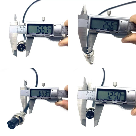 Digital calipers measuring 16.4 Foot GX16 3 Pin Cable From Male To Female Head Cordset for aviation use