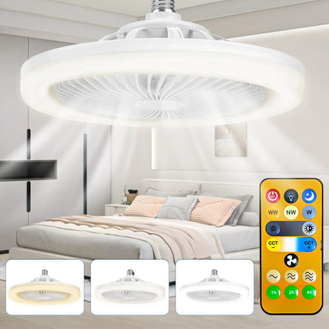 Socket Fan Light With Remote 10 Inch Ceiling Fan With Lights 2000 Lumens Dimmable LED Bulb installed in bedroom