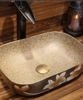 USZWBY Vessel Sinks Bathroom Vanity Sink Vintage Art Countertop Basin Chinese-Style Ceramic Washbasin with floral design