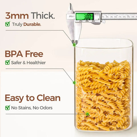 Two Pack 3.6 Qt Square Glass Food Storage Jars With Lids A Kitchen Must Have For Flour Sugar Rice Pasta Oats Coffee Beans Keeps Your Pantry Organized And Fresh Clear See Through Design with pasta inside