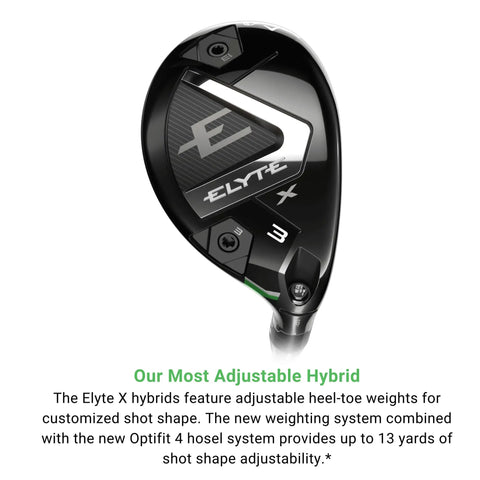Elyte X Hybrid With Adjustable Heel Toe Weights For Custom Shot Shape, 13g Tungsten And 3g Aluminum Weights Swap, club head view