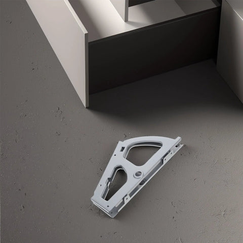 DONFAMDS stainless steel shoe-turning rack hinge for drawers, single hinge on gray floor in angled view.