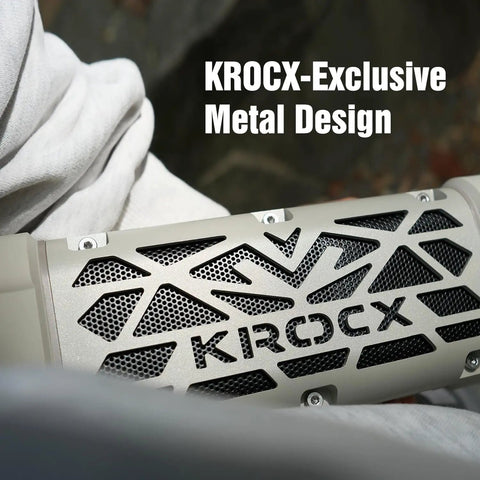 Rugged Aluminum Bluetooth Speaker With 45W Power Deep Bass IP68 Waterproof Magnetic Mounting TWS Pairing Long Battery Life Go To Outdoor Speaker For Golf Carts Camping And Beach Adventures In A Cloud Dancer Metallic Finish, featuring exclusive metal design close-up view.