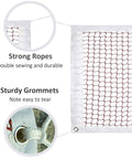 Close-up of Replacement Badminton Net For Indoor And Outdoor Play 20 Feet By 2.5 Feet Durable Weather Resistant Mesh grommets and ropes
