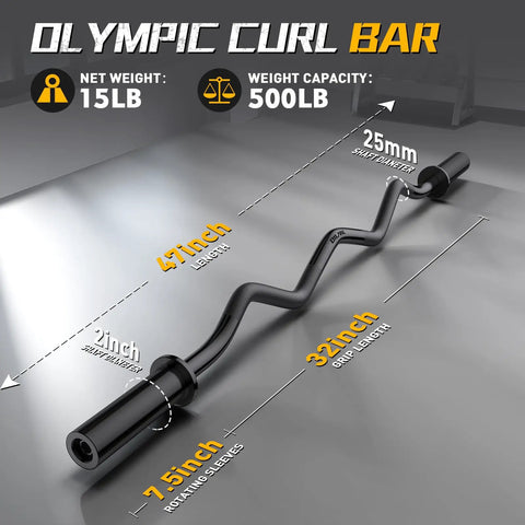 Heavy Duty Chrome Curl Barbell Bar 2 Inch 47 Inch For Weight Lifting Home Gym Strength Training With Spring Collars labeled diagram
