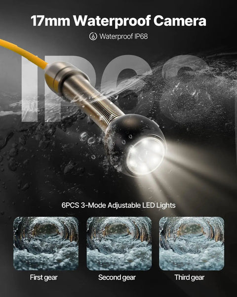 Drain Camera Kit With 164ft Cable, 4.3 Inch Color Screen, DVR Recording, Flexible Snake Cable, IP68 Waterproof Borescope With LED Lighting, Rugged Endoscope For Home Plumbing, Wall Duct And Sewer Inspection, 17mm waterproof camera