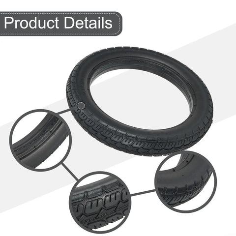 Get Ready For Smooth Rides With These 14x2.125 Solid Tires Designed For E-Bikes Featuring Puncture Proof Construction That Keeps You Rolling Without Flats Or Blowouts Ever Again, black solid tire tread close-up