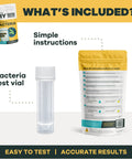 No Sweat At Home Bacteria Water Test Kit For Safe Drinking Water Screening includes bacteria test vial and instructions.