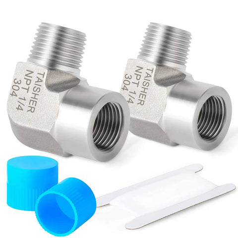 Two Pack Beefy 304 Stainless Steel 90 Degree Street Elbow Fittings One Quarter Inch NPT Male To One Quarter Inch NPT Female