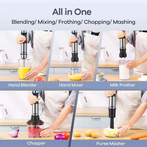 Heavy Duty 6 In 1 Handheld Immersion Blender With 1100w Copper Motor Tough As Nails for versatile kitchen tasks like blending and mixing.