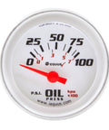 Equus 8264 2-inch oil pressure gauge, white dial with red needle and backlit display