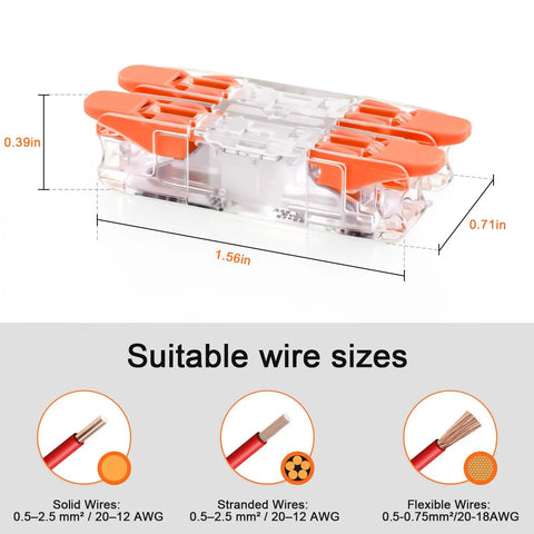 Heavy Duty Lever Wire Connectors Push In Electrical Nuts UL Certified For Secure Home Wiring Projects Quick Splice And Safe Connections That Are Totally Rad., 24 pc orange connector, 1.56 x 0.71 x 0.39 in, 20-12 AWG