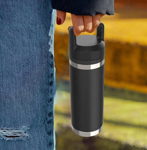 Person holding Rambler water bottle with Chug Cap Lid Replacement For Rambler Water Bottle 18 Oz 26 Oz 36 Oz 64 Oz Screw Top Fits Rambler Models