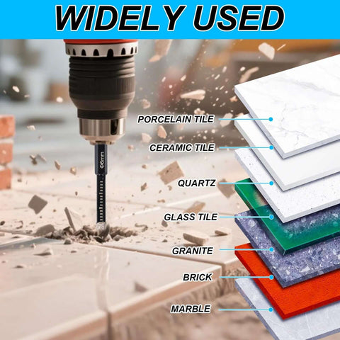 5-piece diamond drill bit set with 1/4 in hex shank; for drilling tile, ceramic, glass, granite, marble