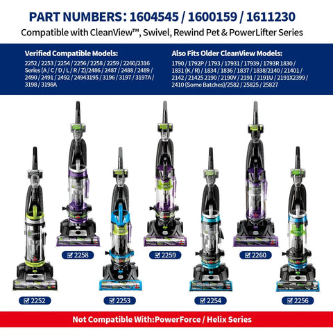 Brush Roll And 2 Belts Replacement Kit For CleanView Swivel Rewind Vacuums Fits 2252 2253 2254 2256