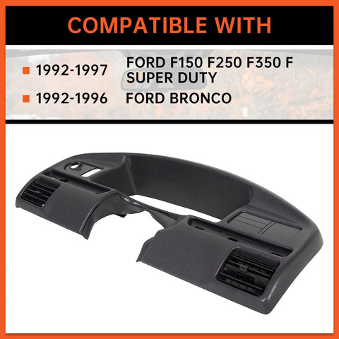 Front view ECOTRIC dash panel bezel, black plastic replacement for 1992–1997 Ford Bronco/F-150/F-250/F-350