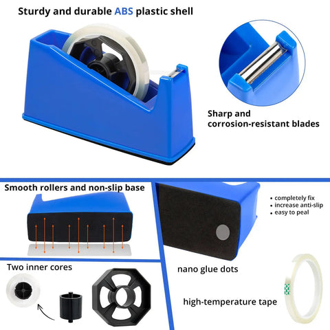 2-In-1 Heat Tape Dispenser For Sublimation And Regular Tape One-Handed Blue Desk Holder Fits 1 Inch And 3 Inch Cores