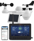 7 In 1 Wi Fi Solar Weather Station With 7 Inch Color Display showing temperature, humidity, wind speed, and direction readings.