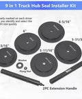Heavy Duty Hub Seal Installer Kit For Class 7 And Class 8 Trucks with labeled large race seal drivers and extension handles