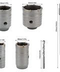 Amazon Tungsten Carbide Core Drill Bit Set with SDS Adapter; four core bits (30–65 mm) and long SDS bit