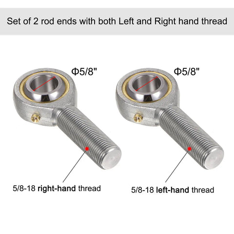 Heavy Duty Male Rod End Bearings, 5/8 18 Thread Self Aligning Spherical Joint Kit with Jam Nuts, Left and Right Hand Threads for Smooth Rolling.