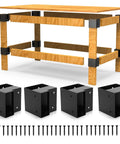 Beefy 8 Piece Workbench Bracket Kit With 64 Screws For DIY Work Table Built To Fit 2x4 Lumber Real Size 1.5x3.5 Inch Right Angle Corner Brackets Black For A Sturdy Shop Setup shown with wood frame and screws