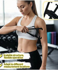 Ultra Accurate Body Fat Caliper With Dual Metric And Imperial Scales For Men And Women Portable Skinfold Tester For Home Gym Or Travel Easy Readout And Precise Millimeter Measurements For Real Progress. woman using black plastic body fat caliper on arm