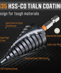 Three Piece Unibit Step Drill Bit Set Built For Beastly Durability M35 Cobalt TiAlN Coated Spiral Cone Bits with scale laser mark