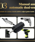 Legit Guitar String Winder Bridge Pin Puller Tool For Musicians showing manual and automatic dual-use with various electric drills.