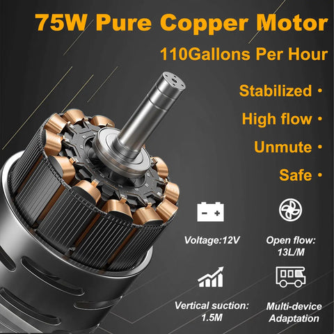 75W copper motor for 12V 75W Electric Fuel Transfer Pump Self Priming Portable 110 GPH Gasoline and Diesel Transfers