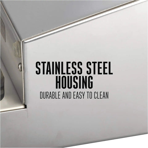 Close-up of stainless steel housing on Heavy Duty Commercial Grade Vacuum Sealer Machine For Food Preservation And Sous Vide Cooking.
